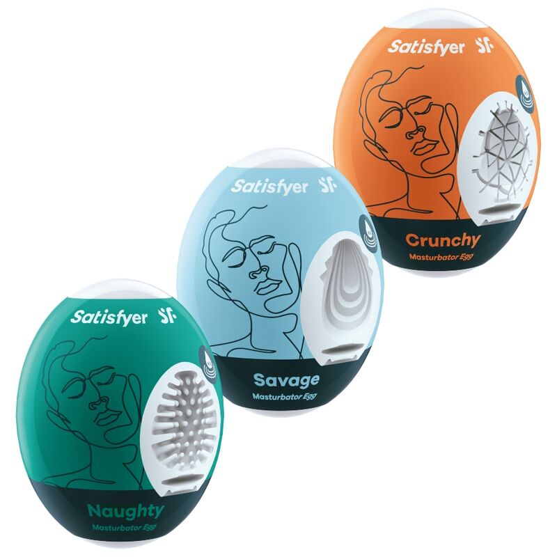 SATISFYER - 3 MASTURBATORS EGGS NAUGHTY, SAVAGE &amp; CRUNCHY