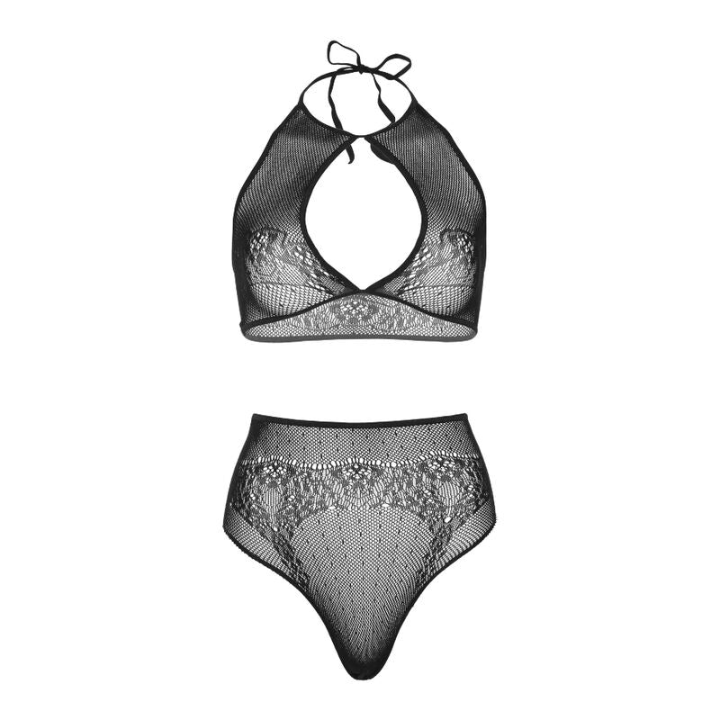 LEG AVENUE - TWO PIECES SET HALTER CROP TOP &amp; THONG PANTY PANTY ONE SIZE