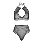 LEG AVENUE - TWO PIECES SET HALTER CROP TOP &amp; THONG PANTY PANTY ONE SIZE