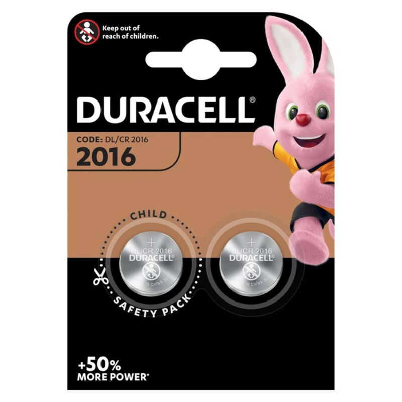DURACELL - BUTTON BATTERY LITHIUM CR2016 3V 2 UNIT