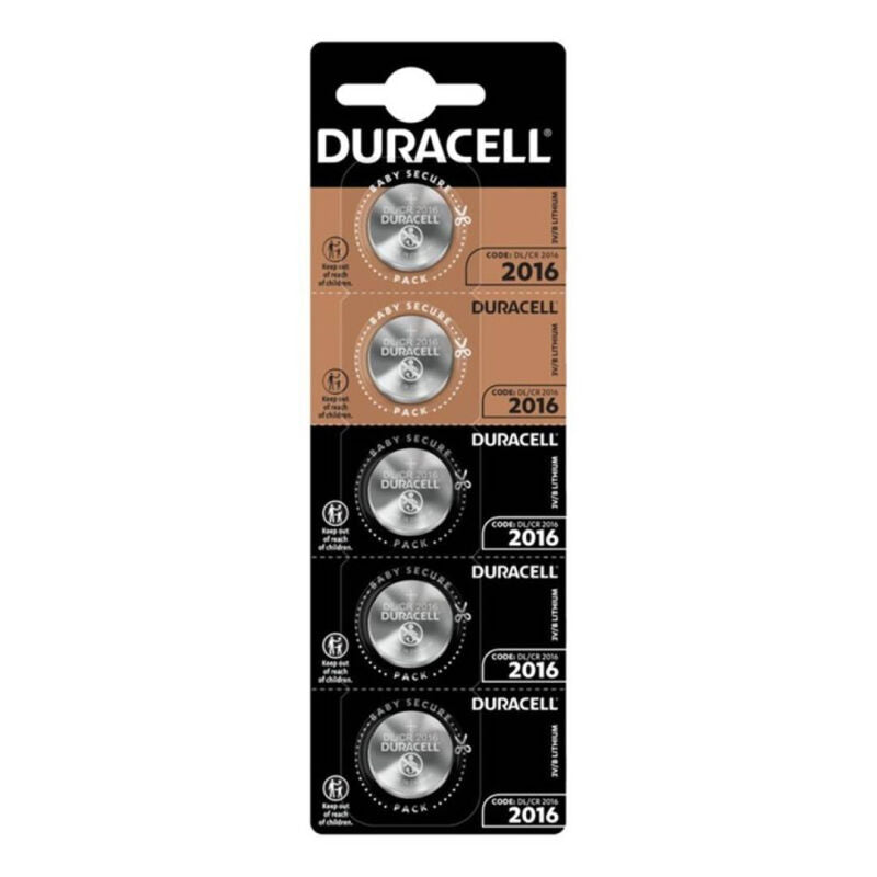 DURACELL - BUTTON BATTERY LITHIUM CR2016 3V 5 UNIT