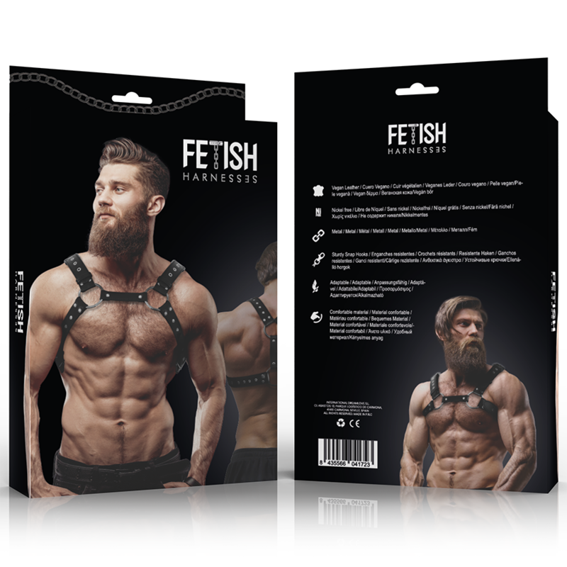 FETISH SUBMISSIVE ATTITUDE - MENS ECO-LEATHER CHEST HARNESS WITH STUDS