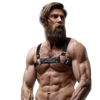 FETISH SUBMISSIVE ATTITUDE - MENS ECO-LEATHER BULLDOG CHEST HARNESS SIZE M/L