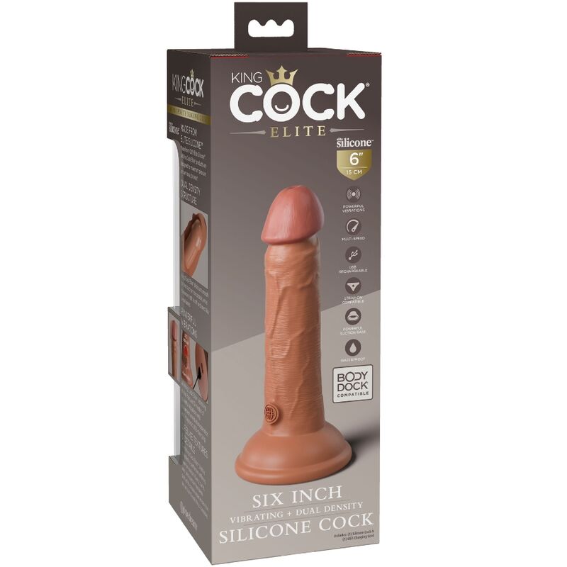 KING COCK - ELITE REALISTIC DILDO VIBRATING &amp; SILICONE 15.2 CM CARAMEL