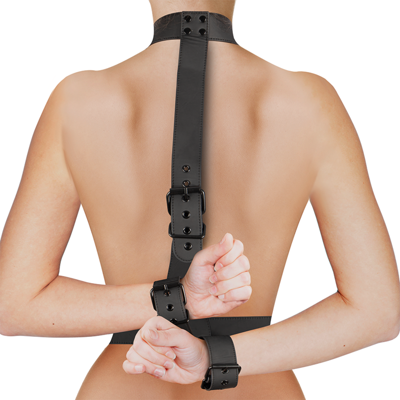 FETISH SUBMISSIVE BONDAGE - COLLAR &amp; WRIST CUFFS BODY RESTRAINT SET