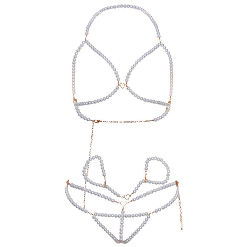 LEG AVENUE - GOOD WRISTBANDS &amp; PEARL THONG SET