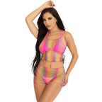 LEG AVENUE - SET TOP &amp; PANTS FISHNET MULTICOLOR