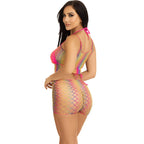LEG AVENUE - SET TOP &amp; PANTS FISHNET MULTICOLOR