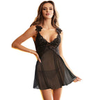 SUBBLIME - BABY DOLL TELA DE TUL DETALLE ENCAJE Y FLOR NEGRO S/M