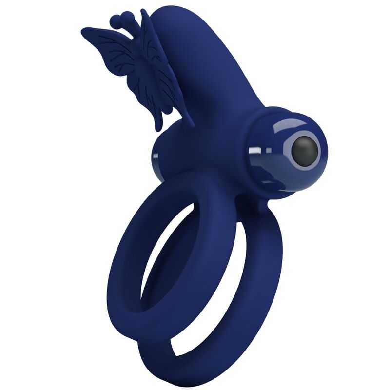 PRETTY LOVE - JAMELE DOUBLE RING WITH VIBRATION &amp; BUTTERFLY STIMULATOR BLUE