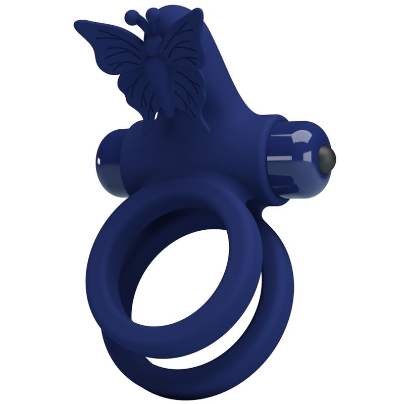 PRETTY LOVE - JAMELE DOUBLE RING WITH VIBRATION &amp; BUTTERFLY STIMULATOR BLUE