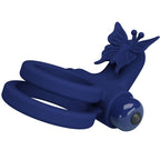 PRETTY LOVE - JAMELE DOUBLE RING WITH VIBRATION &amp; BUTTERFLY STIMULATOR BLUE