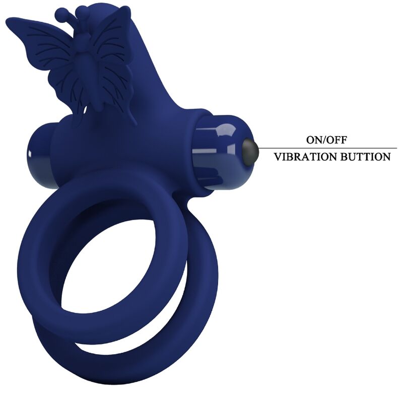 PRETTY LOVE - JAMELE DOUBLE RING WITH VIBRATION &amp; BUTTERFLY STIMULATOR BLUE