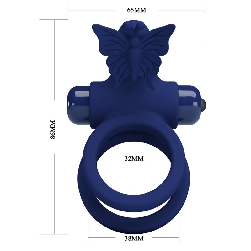 PRETTY LOVE - JAMELE DOUBLE RING WITH VIBRATION &amp; BUTTERFLY STIMULATOR BLUE