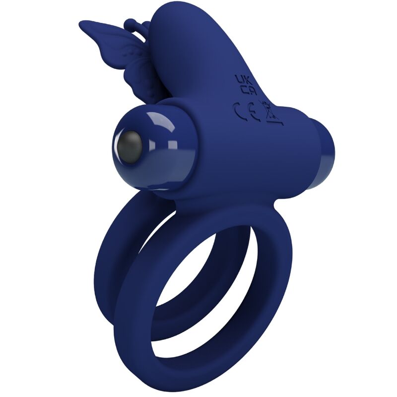 PRETTY LOVE - JAMELE DOUBLE RING WITH VIBRATION &amp; BUTTERFLY STIMULATOR BLUE