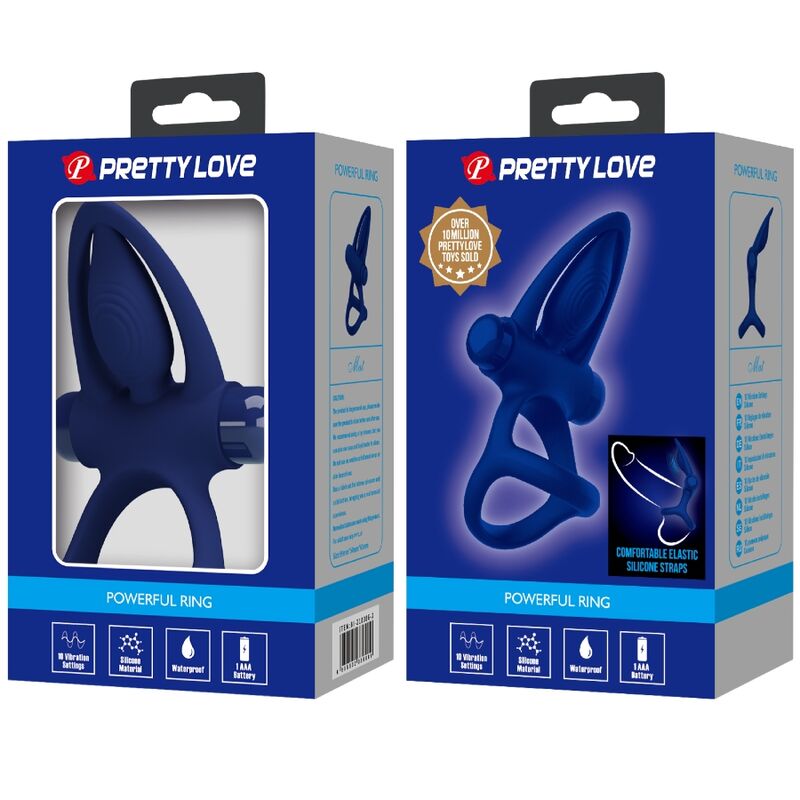 PRETTY LOVE - MAT DOUBLE RING WITH VIBRATION &amp; STIMULATOR BLUE