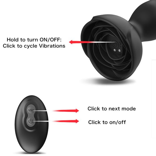 ARMONY - EXTREME A BLOOM ROSE VIBRATOR &amp; ANAL PLUG REMOTE CONTROL BLACK