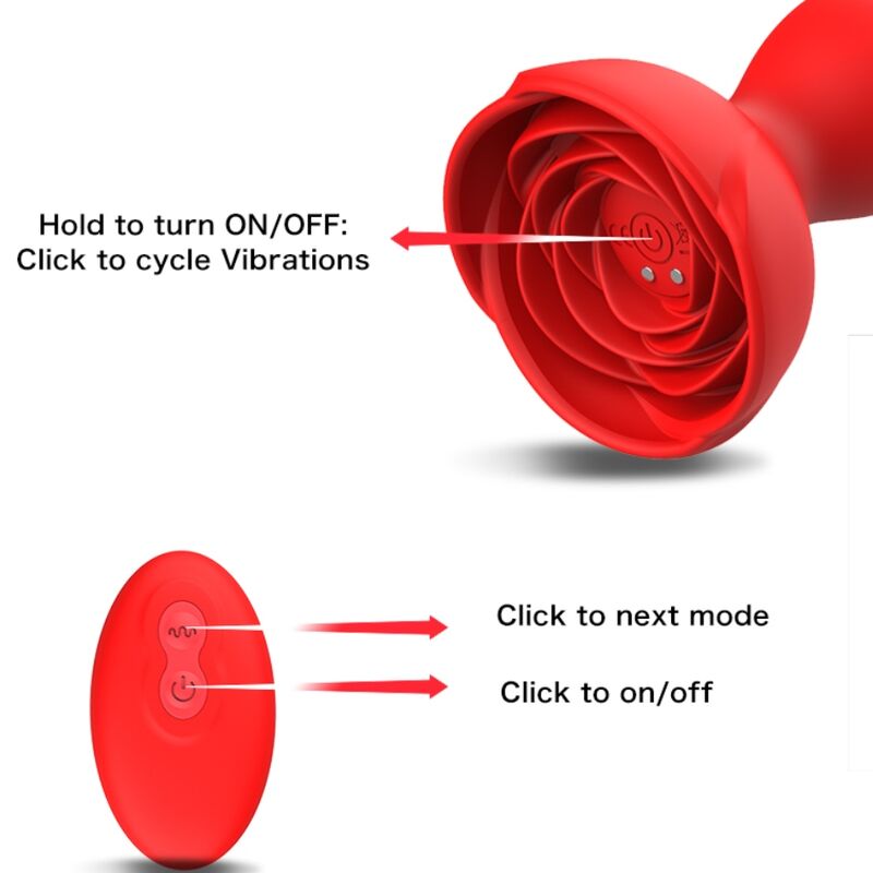 ARMONY - EXTREME A BLOOM ROSE VIBRATOR &amp; ANAL PLUG REMOTE CONTROL RED
