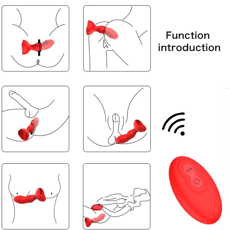 ARMONY - EXTREME A BLOOM ROSE VIBRATOR &amp; ANAL PLUG REMOTE CONTROL RED