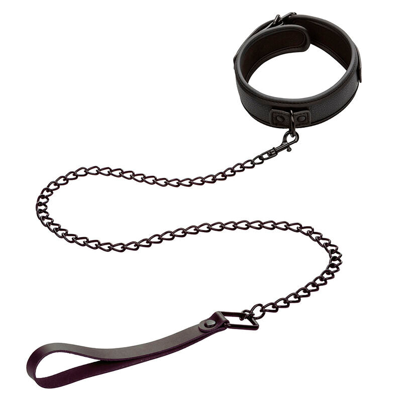 CALEXOTICS - NOCTURNAL COLLAR &amp; LEASH LEATHER ADJUSTABLE BLACK