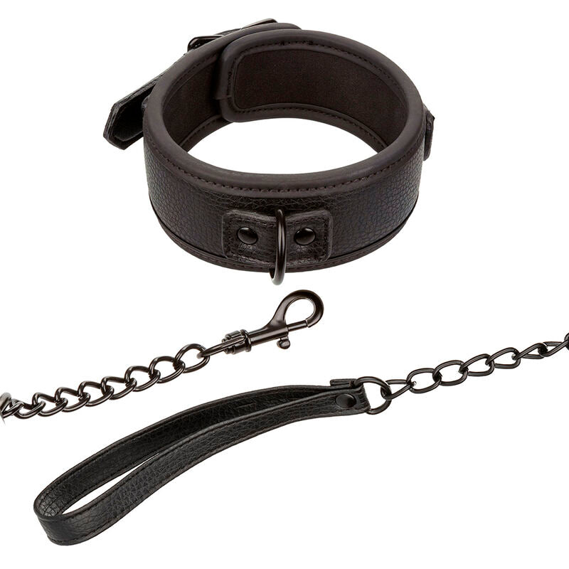 CALEXOTICS - NOCTURNAL COLLAR &amp; LEASH LEATHER ADJUSTABLE BLACK