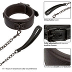 CALEXOTICS - NOCTURNAL COLLAR &amp; LEASH LEATHER ADJUSTABLE BLACK