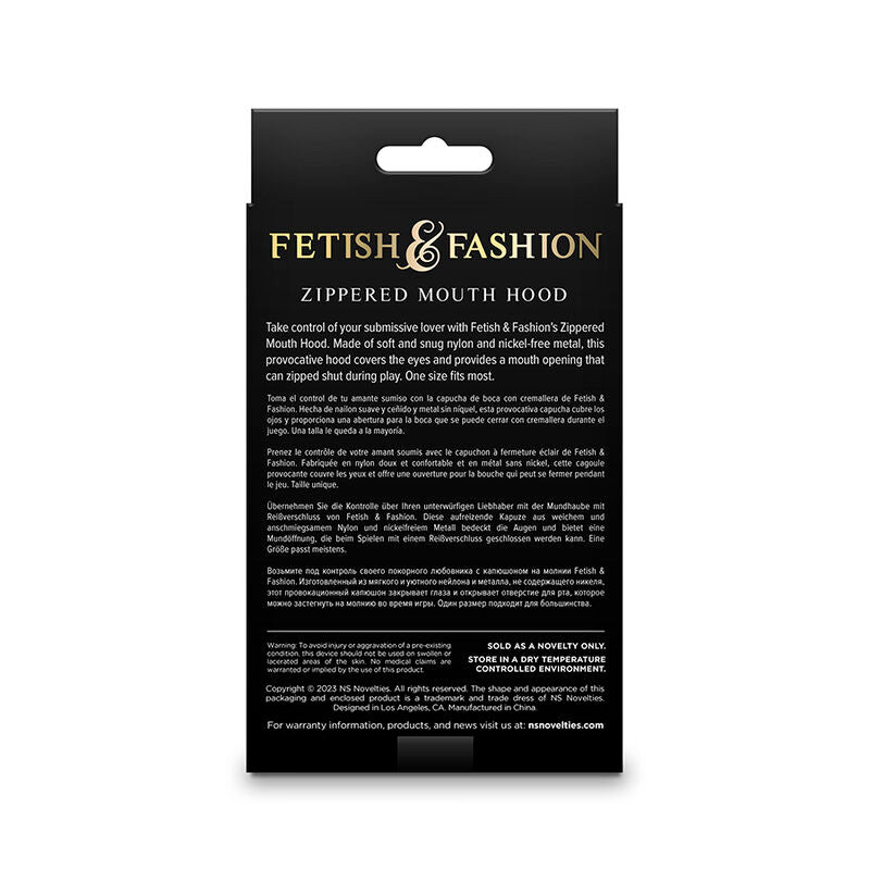 NS NOVELTIES - FETISH &amp; FASHION CLOSED ZIPPERED MOUTH HOOD NYLON BLACK