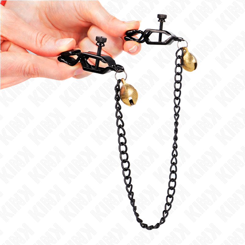 KINK - FLAT CHAIN ​​NIPPLE CLAMPS AND BELL SILVER 30 CM