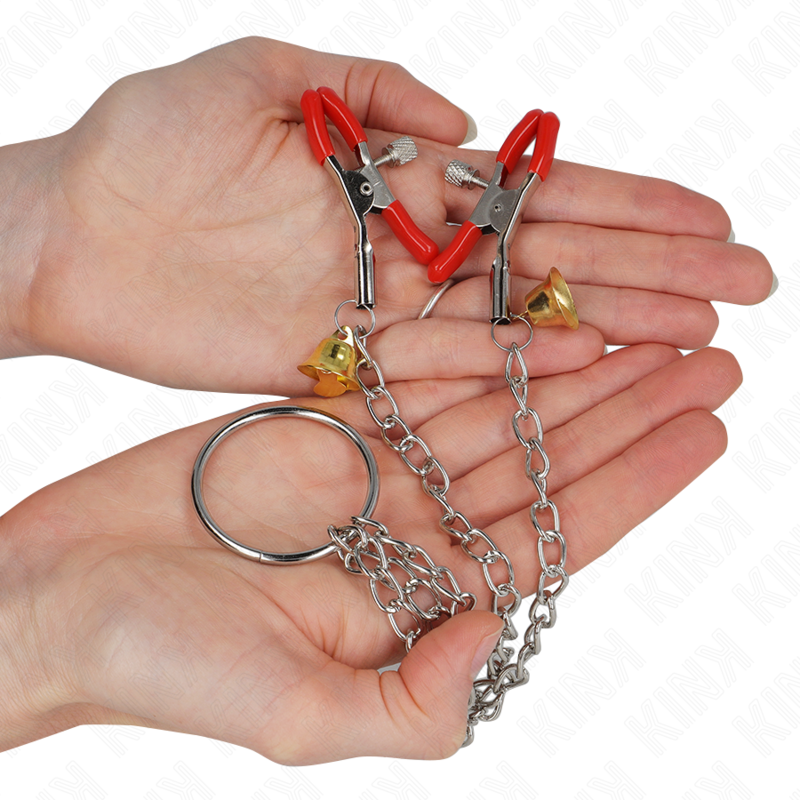 KINK - BELL TRIPLE NIPPLE AND CLIT CLAMPS RED WITH CHAIN ​​30 CM