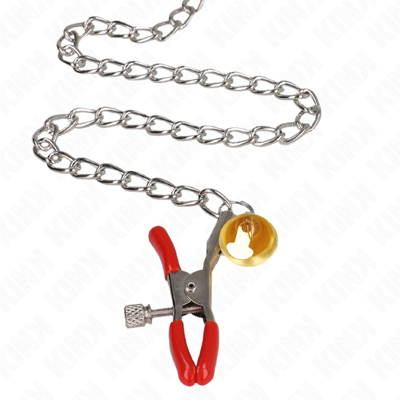 KINK - BELL TRIPLE NIPPLE AND CLIT CLAMPS RED WITH CHAIN ​​30 CM