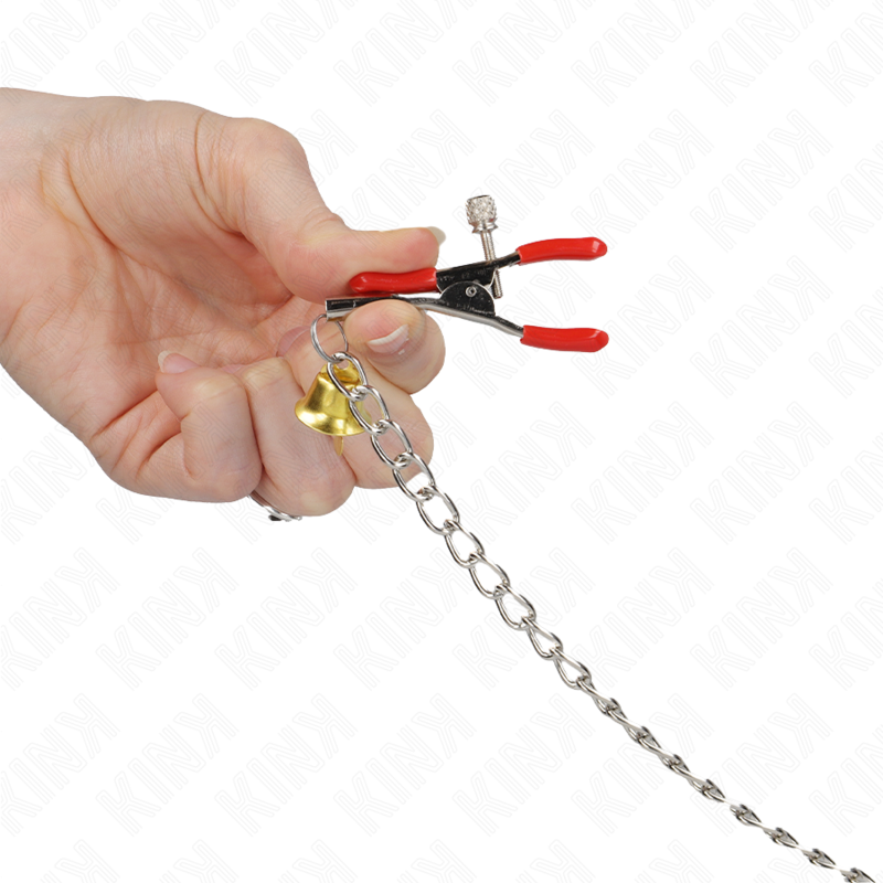 KINK - BELL TRIPLE NIPPLE AND CLIT CLAMPS RED WITH CHAIN ​​30 CM
