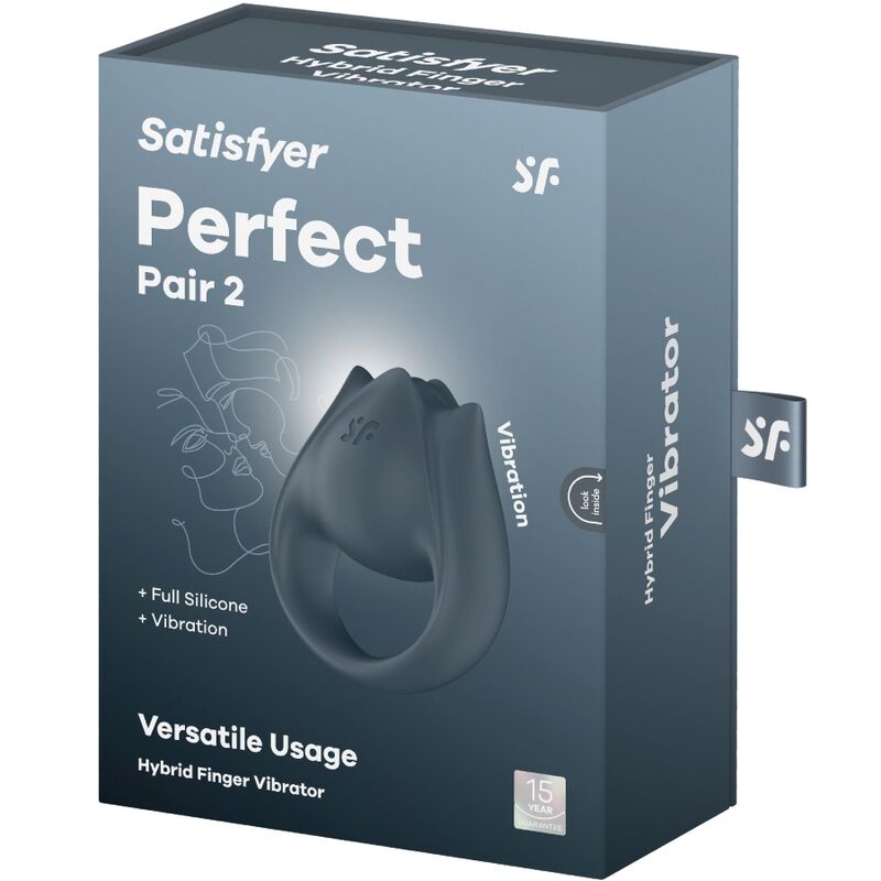 SATISFYER - PERFECT PAIR 2 MULTIVIBRATOR 2 IN 1 PENIS RING AND FINGER STIMULATOR GRAY