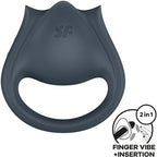 SATISFYER - PERFECT PAIR 2 MULTIVIBRATOR 2 IN 1 PENIS RING AND FINGER STIMULATOR GRAY