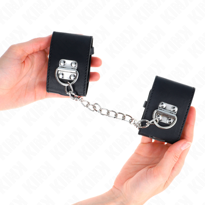 KINK - FIXED WRIST RESTRAINTS WITH CHAIN ​​30 CM AND PADLOCK CLOSURE BLACK ADJUSTABLE 16-23 CM X 5.5 CM