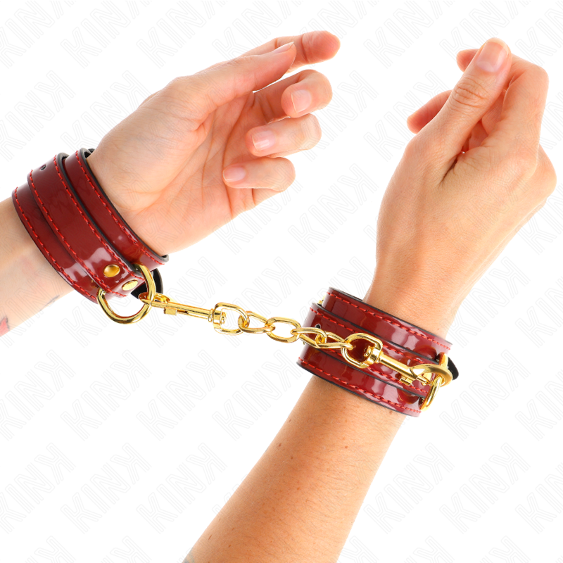 KINK - JOANNA ANGEL WRIST CUFFS RED ADJUSTABLE WITH GOLD CHAIN ​​16.5-26 CM X 4 CM