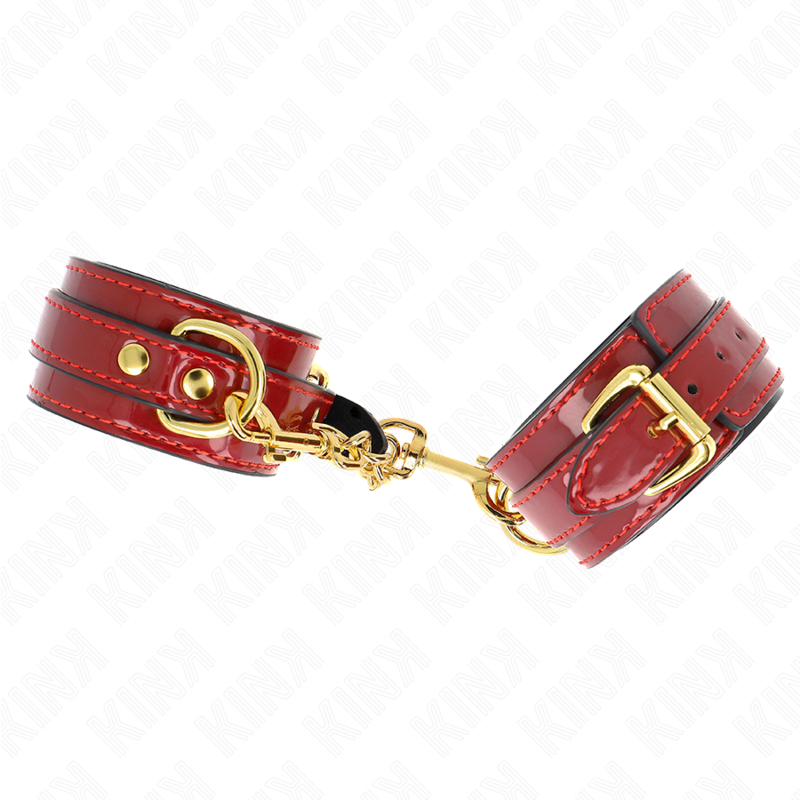 KINK - JOANNA ANGEL WRIST CUFFS RED ADJUSTABLE WITH GOLD CHAIN ​​16.5-26 CM X 4 CM
