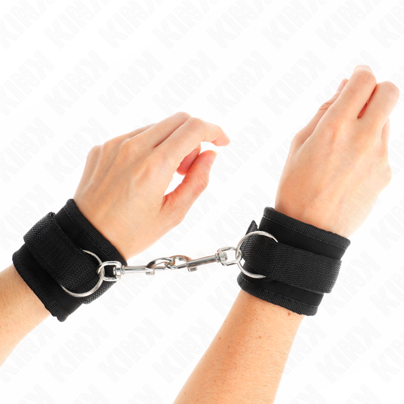 KINK - NYLON BIND HOOK&amp;LOOP WRIST RESTRAINTS BLACK MODEL 2 ADJUSTABLE 18-35 CM X 6 CM