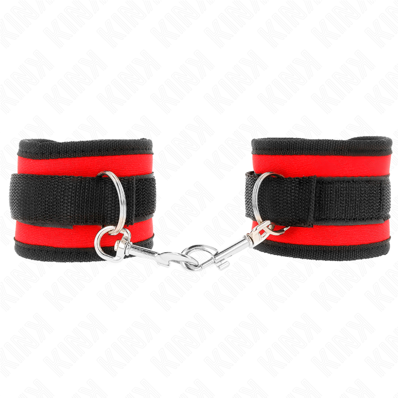 KINK - NYLON BIND HOOK&amp;LOOP WRIST RESTRAINTS RED-BLACK MODEL 2 ADJUSTABLE 18-35 CM X 6 CM