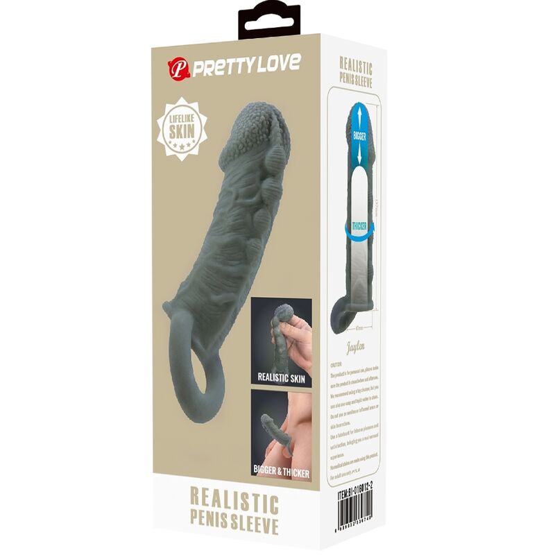 PRETTY LOVE - REALISTIC PENIS ENLARGER AND DELAY SLEEVE GRAY