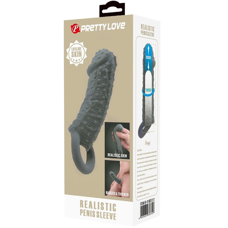 PRETTY LOVE - REALISTIC PENIS ENLARGER AND DELAY SLEEVE MODEL 2 GRAY