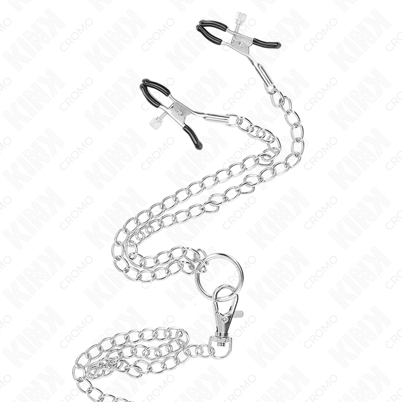 KINK - TRIPLE CHROME METAL PENIS RING 3.8 CM TO 5 CM WITH 26 CM METAL CHAIN ​​AND NIPPLE CLAMPS MODEL 1