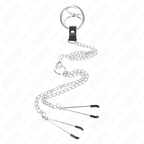 KINK - TRIPLE CHROME METAL PENIS RING 3.8 CM TO 5 CM WITH 26 CM METAL CHAIN ​​AND NIPPLE CLAMPS MODEL 2