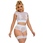 SUBBLIME - 954031 BRA + PANTS WITH GARTER BELT WHITE S/M