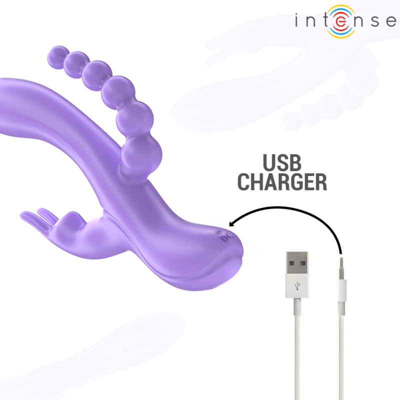 INTENSE - MIKO TRIPLE VIBRATOR RABBIT &amp; STIMULATOR &amp; ANAL 7 VIBRATIONS PURPLE