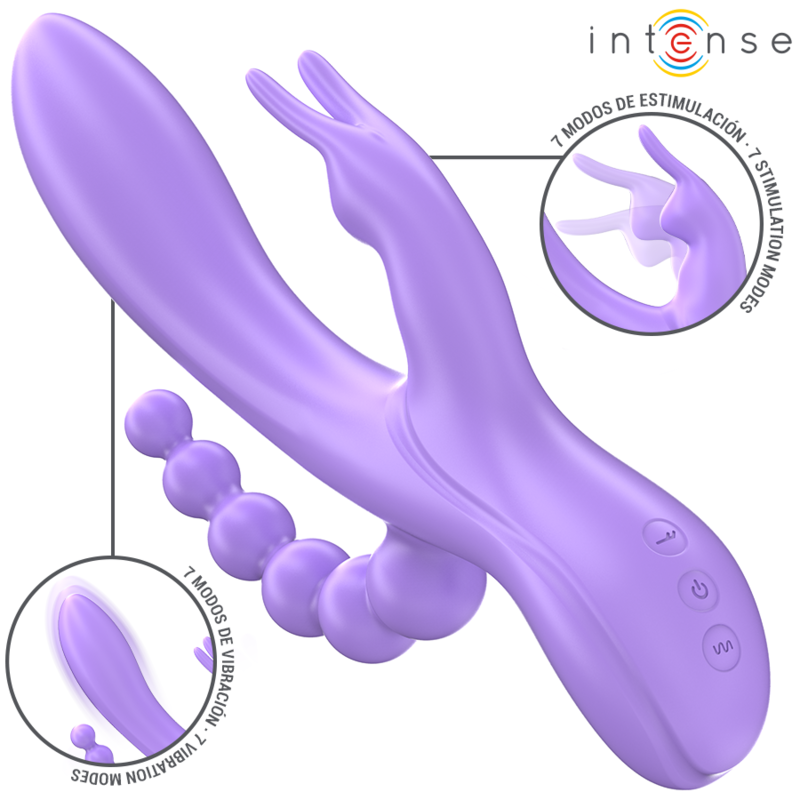 INTENSE - MIKO TRIPLE VIBRATOR RABBIT &amp; STIMULATOR &amp; ANAL 7 VIBRATIONS PURPLE