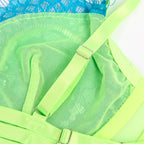 SUBBLIME - 955311 SET OF BRA WITH LACE AND GARTER LINES GREEN AND BLUE S/M