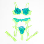 SUBBLIME - 955328 BRA SET WITH LACE AND GARTER LINES GREEN AND BLUE L/XL