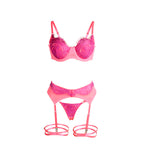 SUBBLIME - 955366 BRA SET WITH LACE AND GARTER LINES PINK AND PURPLE L/XL