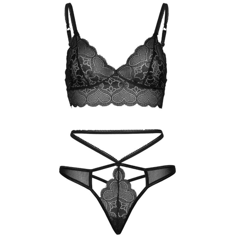 LEG AVENUE - SET 2 PIEZAS CON TANGA DOUBLE TIRANTA M/L NEGRO